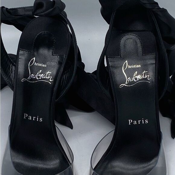 Christian Louboutin ASTRINODO DU DESERT Crystal Bow Silk Tie Heels size 39 - Picture 8 of 11